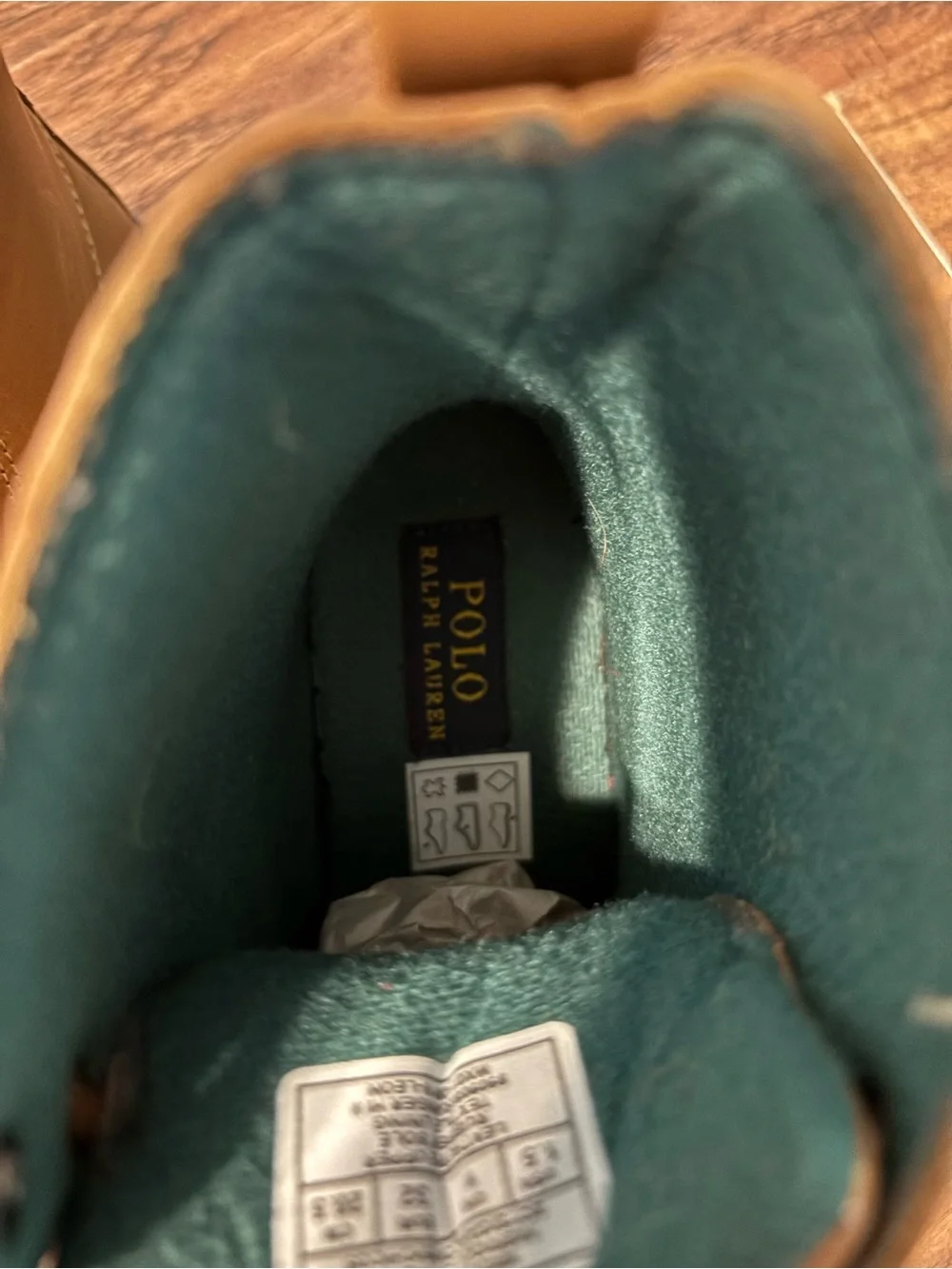 Ralph Lauren Tan Leather Kids Lace-Up & Strap Boots with Teal Lining